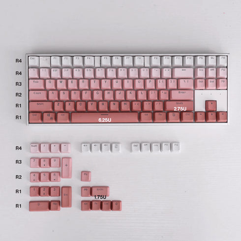 Pastelkleurige keycap set met vloeiend kleurverloop voor een rustige uitstraling